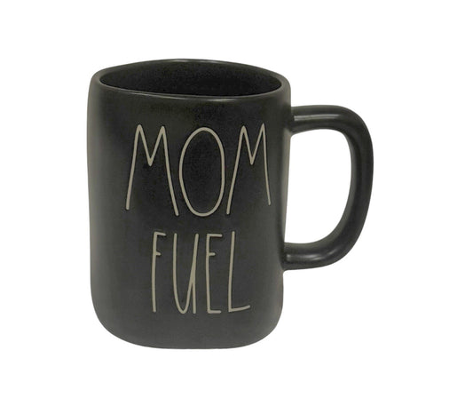 Rae Dunn MOM FUEL Black Ceramic Coffee Mug Farmhouse Cup 16 oz Magenta