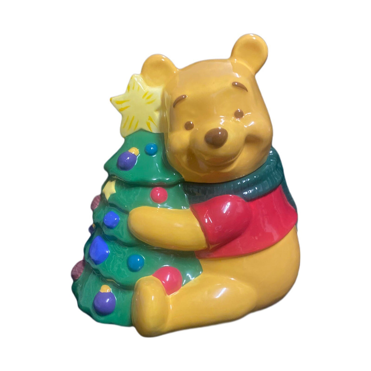 Vintage The Disney Store Winnie The Pooh Christmas Tree Ceramic Cookie Jar 11" H
