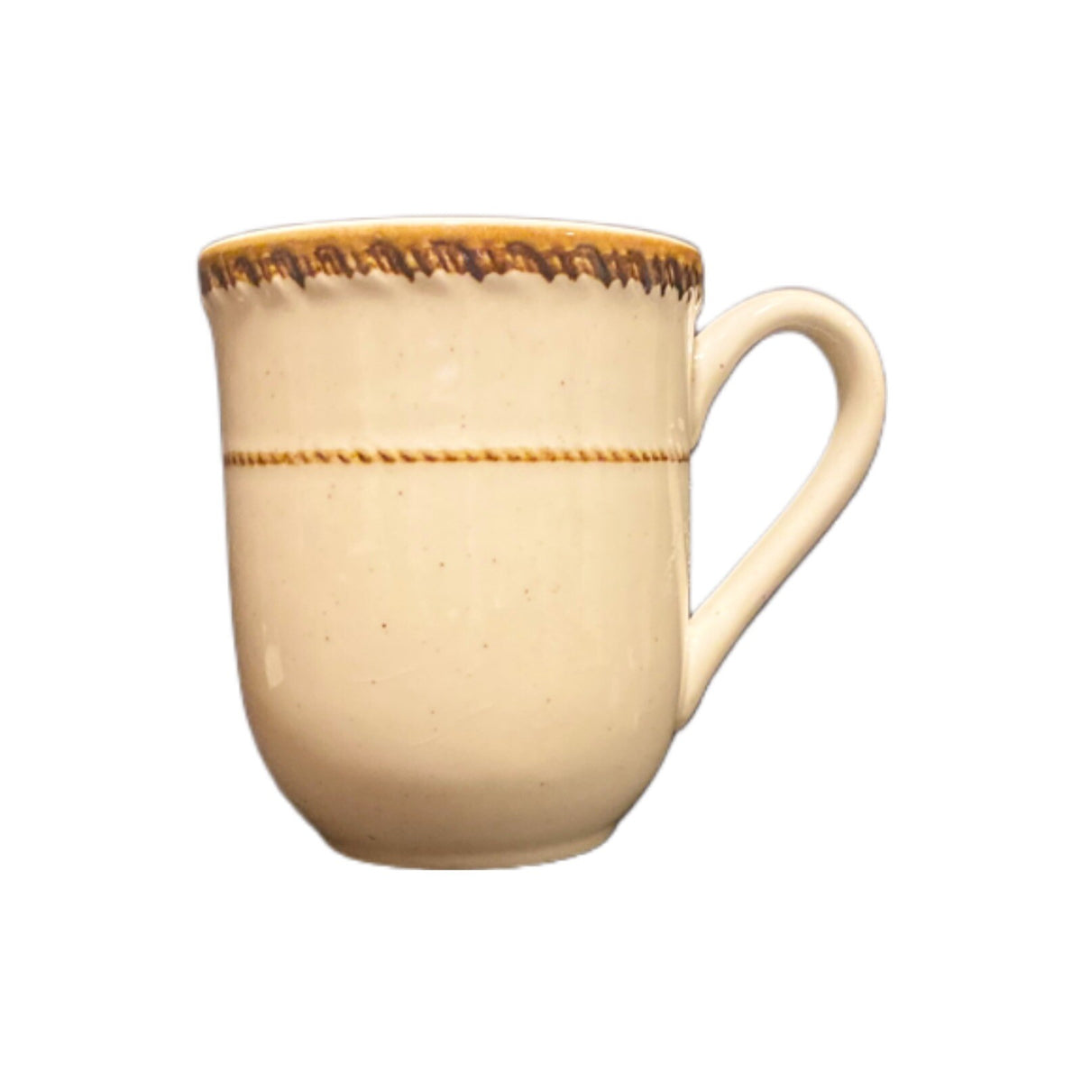 Rare Vintage TAHITI 4-Coffee Mugs Stoneware Tan Brown Speckled Embossed Border