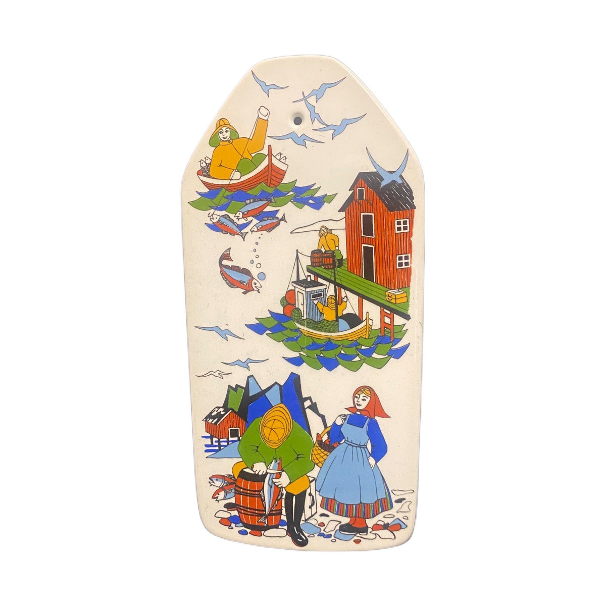 TORSKEFISKE Gerd Design Trivet Hand Painted Fishing Porcelain Wall Plaque Norway