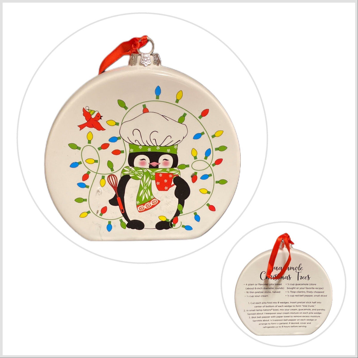 Temp-tations by Tara 6-Christmas Ornaments Ceramic Stand Or Hang Recipe On Back