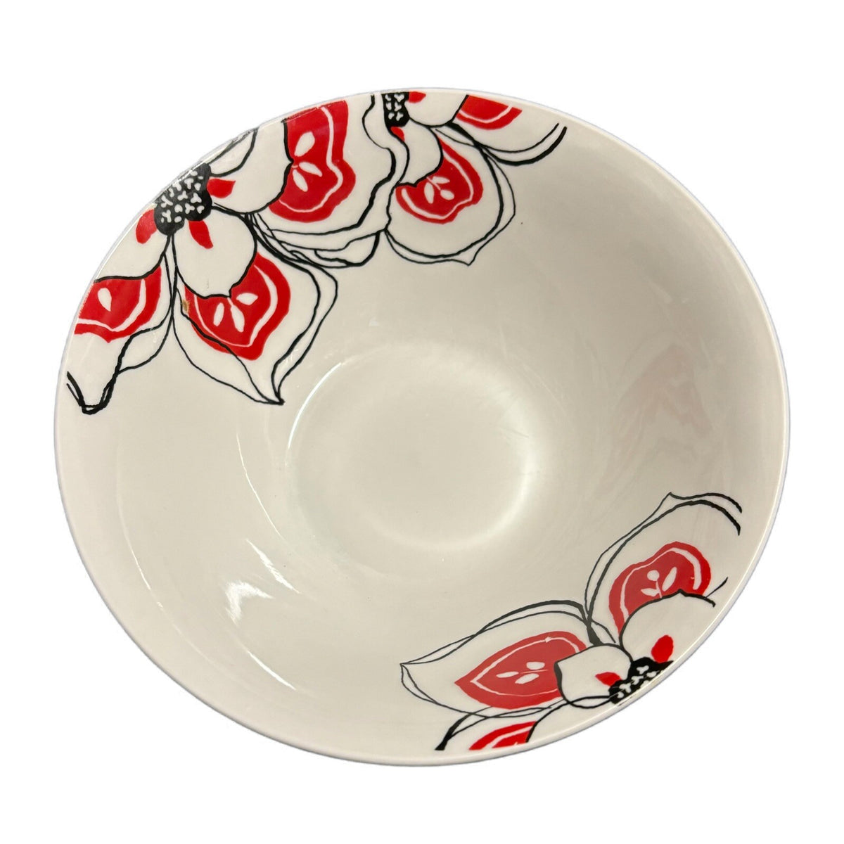 Rare Oneida BRIELLE 6-Bowls Soup/Cereal White Porcelain Red & Black Fower