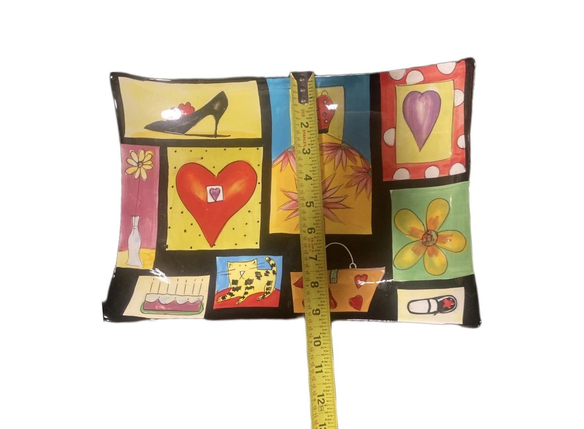 Naylor Designs Hand Painted Platter Wall Plate Hearts Shoe Bag Art Hanging 13”L