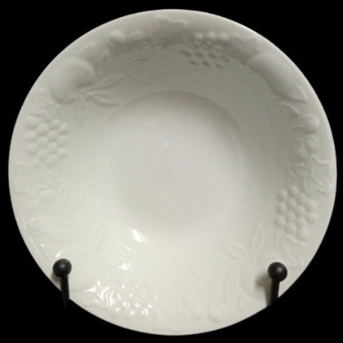 Gibson Designs FLOURISH Vegetable Bowl 9 ½” D White Embossed Fruit Border