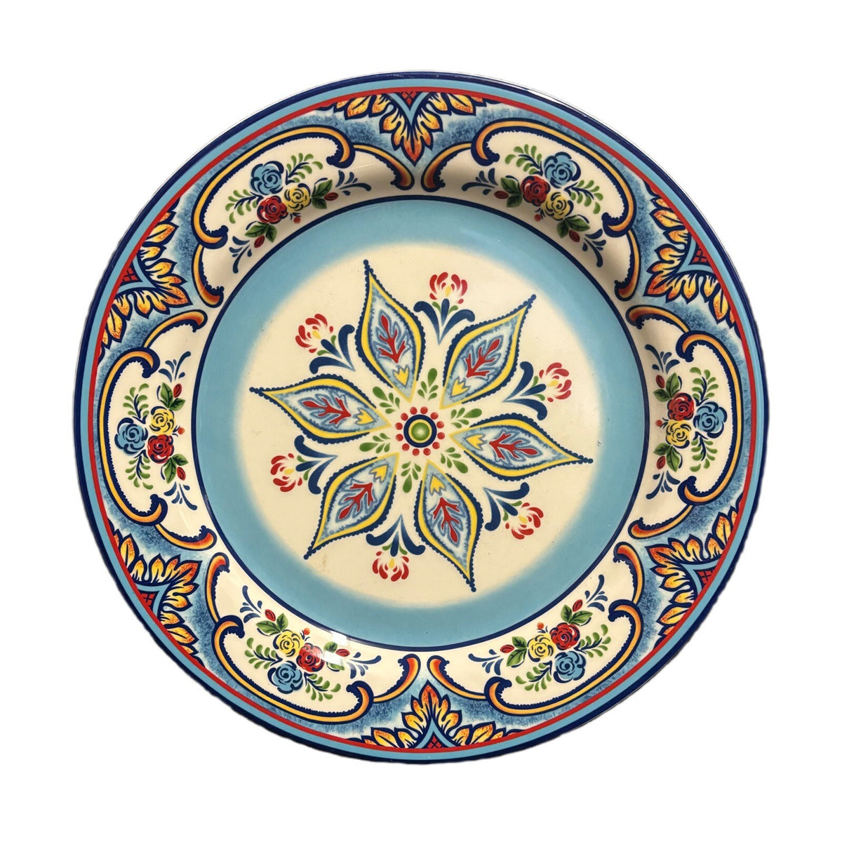 Euro Ceramica ZANZIBAR 2-Dinner Plates Ceramic 10 1/2” D Floral Geometric Art