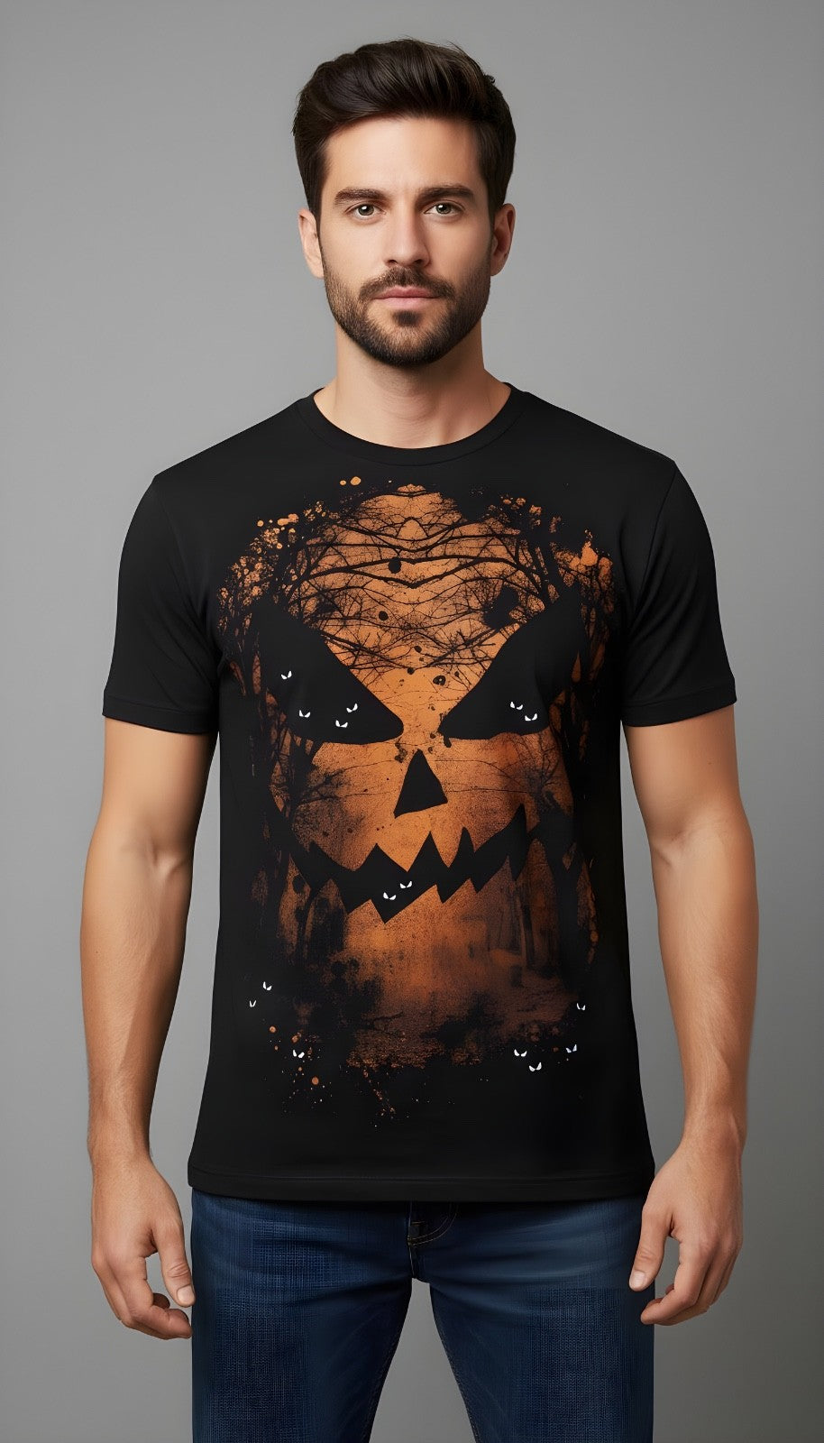 Men’s Halloween Fright Night Jack-O-Lantern Pumpkin Graphic T-Shirt Black