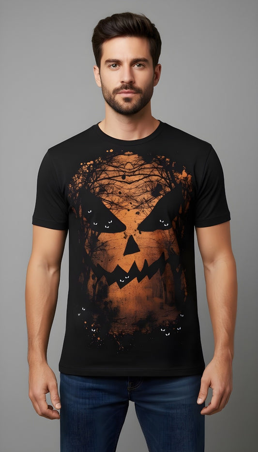 Men’s Halloween Fright Night Jack-O-Lantern Pumpkin Graphic T-Shirt Black