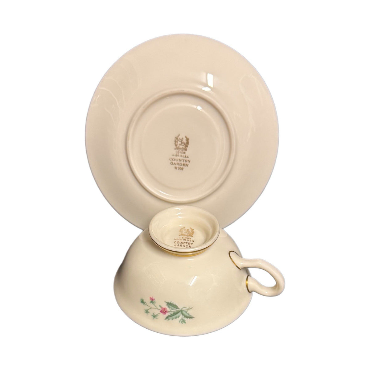 Lenox Country Garden W-302 Set of 7 Cups & Saucers USA Floral Gold Trim
