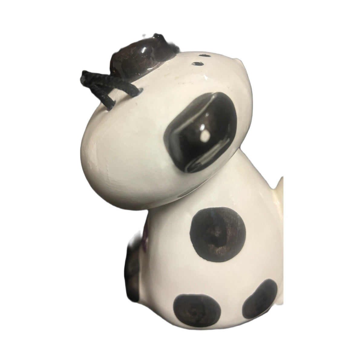 Whimsical Cat Figurine Ceramic Black & White Spotted Polka Dot