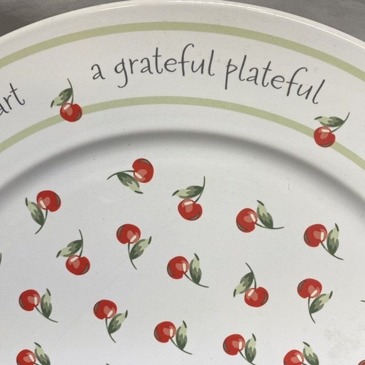 Vintage Hallmark Cherries Cake Plate Platter Thankful Grateful 12'D