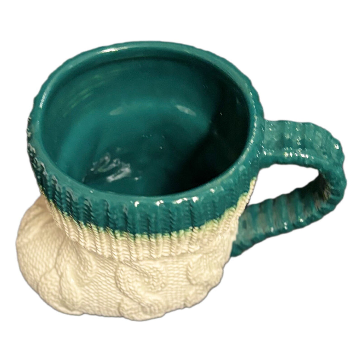 Anthropologie 2-Mugs CABLE KNIT Design Winter Holiday Boot Shape Coffee Tea Cups