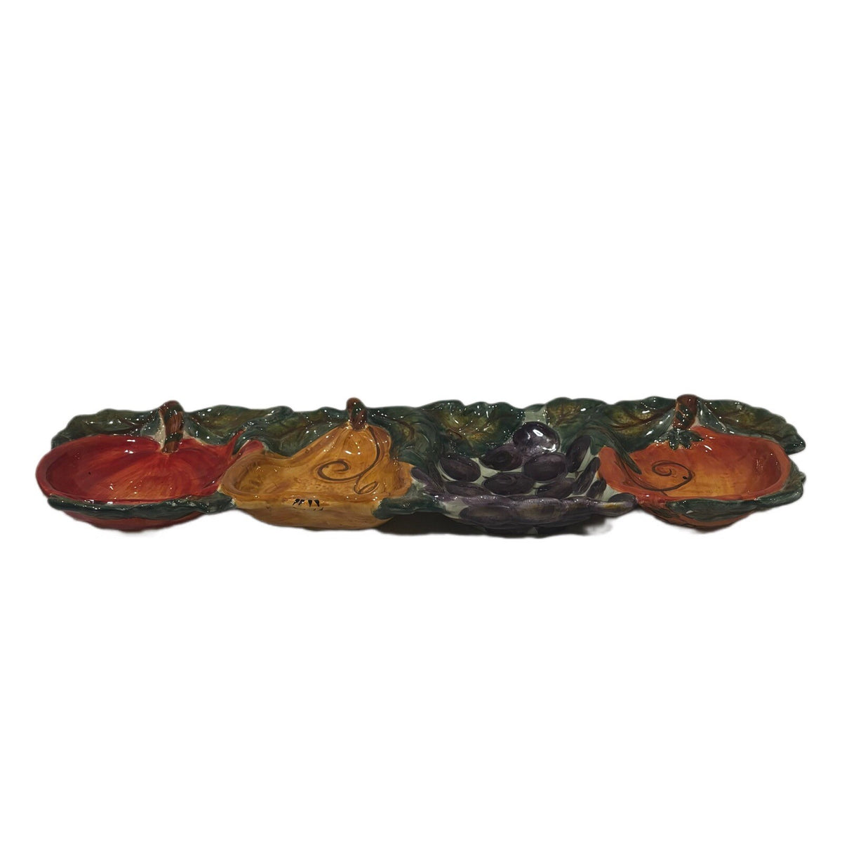 Tabletops Unlimited 4 Compartment Tray VENETIAN Ceramica Hand Painted 3D Fruit