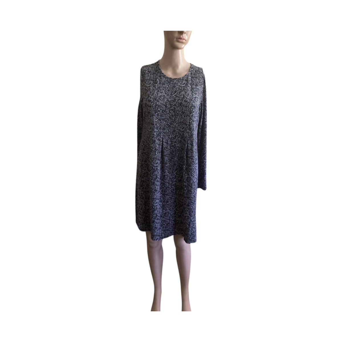 J. Jill Midi Shift Dress Wearever Collection Black Gray Long Sleeve Small Petite