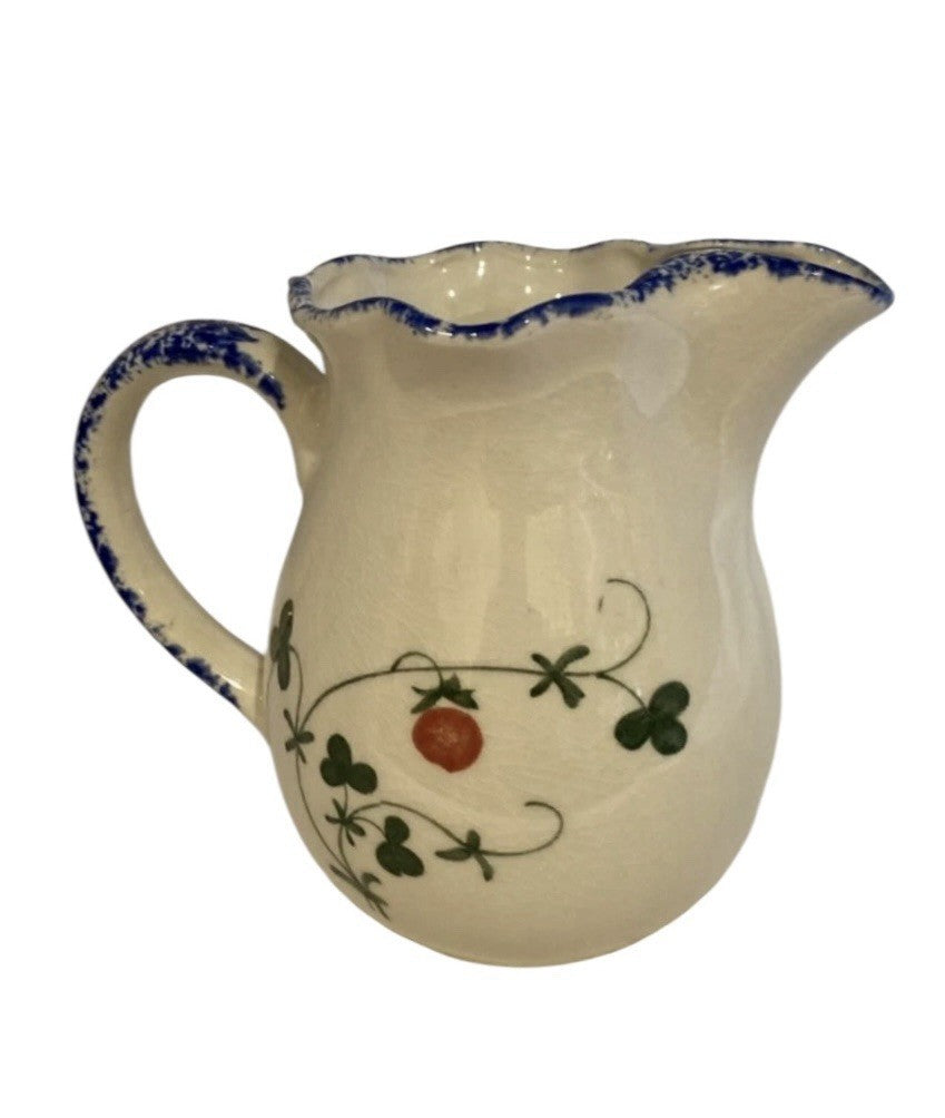 Mann Cote Basque Hand Painted Creamer Pitcher Japan Blue Rim Floral Vintage