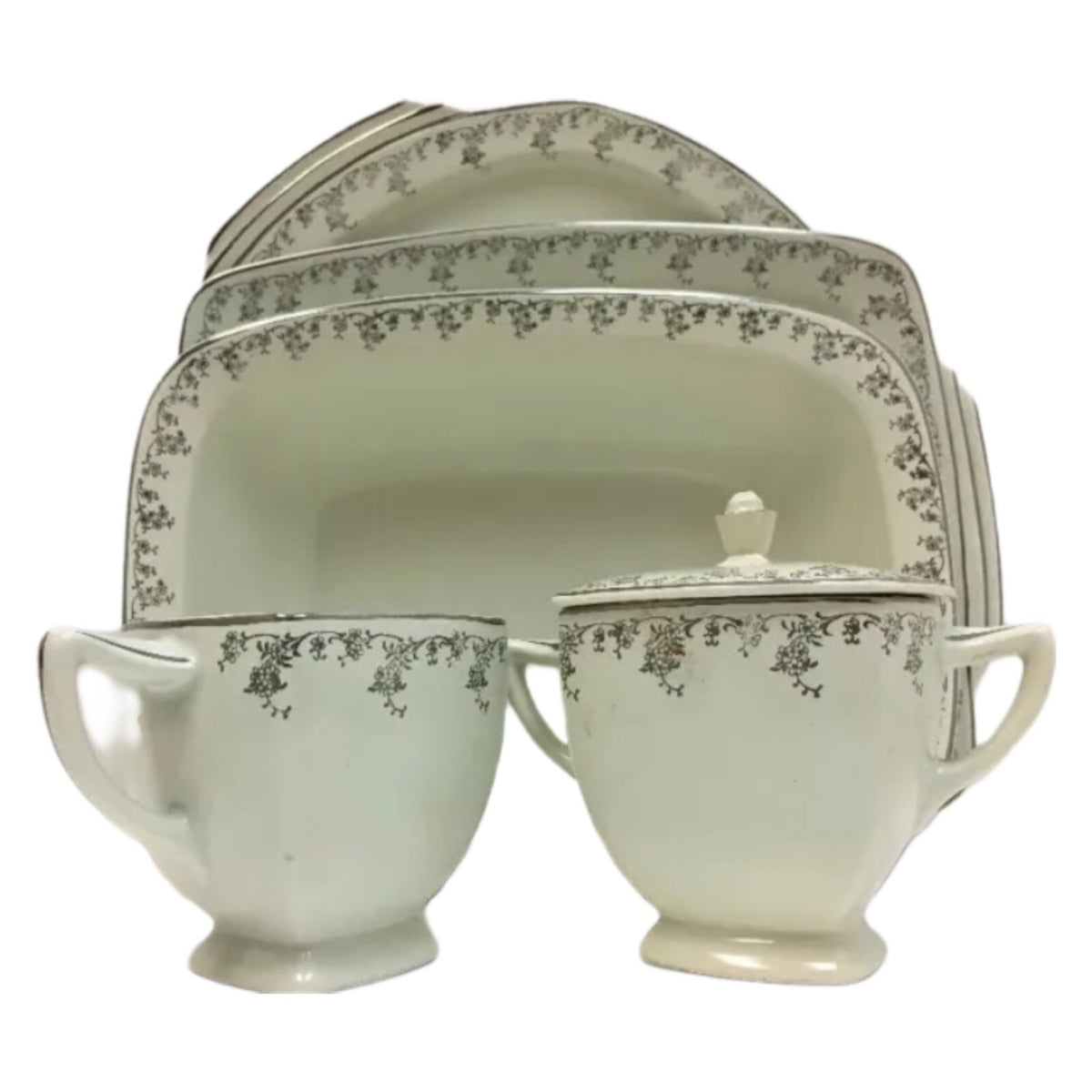 Vintage Homer Laughlin 58 Piece JADE SILVER China H33N8 Silver Flowers