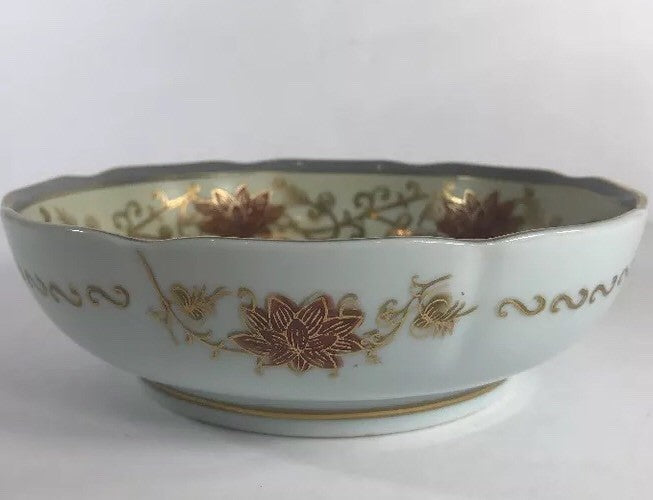 Andrea by Sadek Swan Bowl 5894 Japan Hand Painted Floral Gold Trim Scalloped