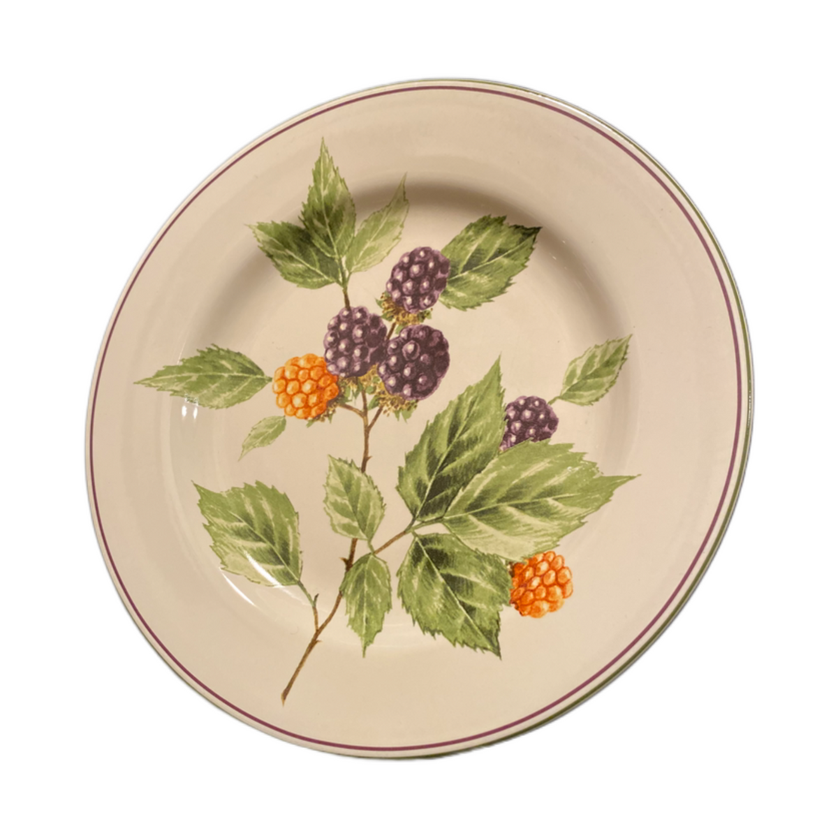 Oneida Sakura BERRY FIELDS Salad Dessert Plate Black Orange berries Stoneware