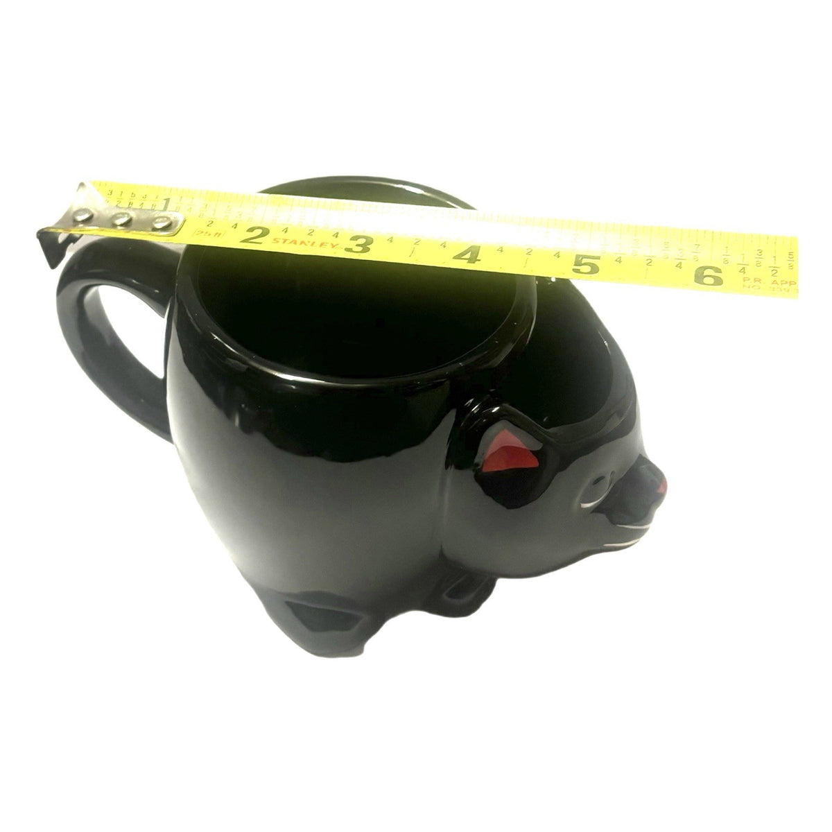 Black Cat Ceramic Mug Red Ears Nose Sculpted Coffee Tea Cup Cute Gift
