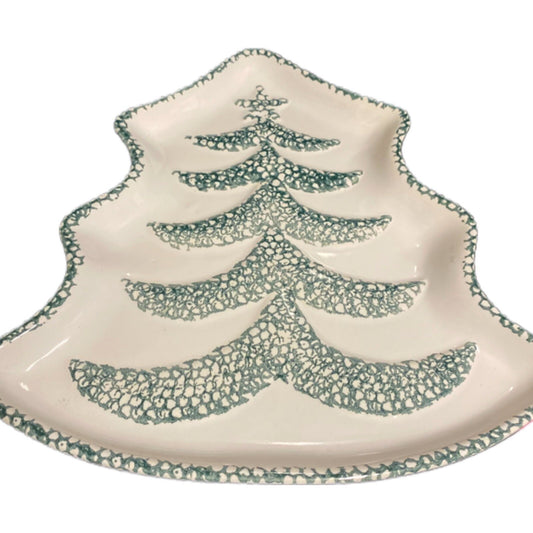 GUYROC Serving Platter Christmas Tree Shape Embossed Cookie Candy Dish 12 3/8”L