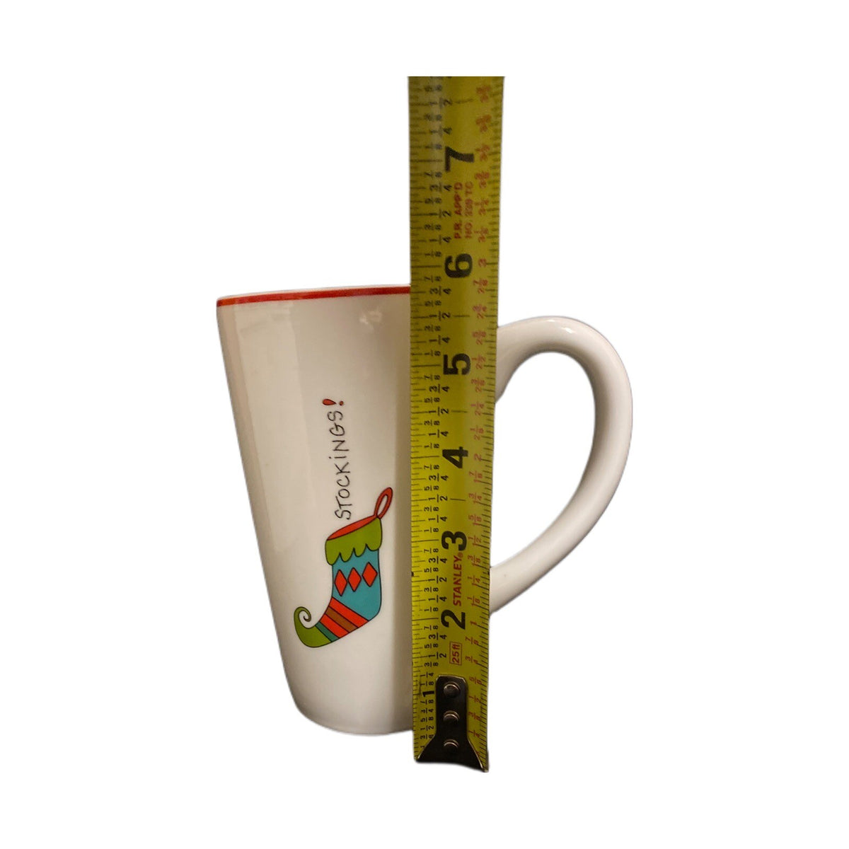 Fitz & Floyd HAPPY HOLIDAYS Tall Latte Mug Gourmet Stockings Coffee Tea Cup