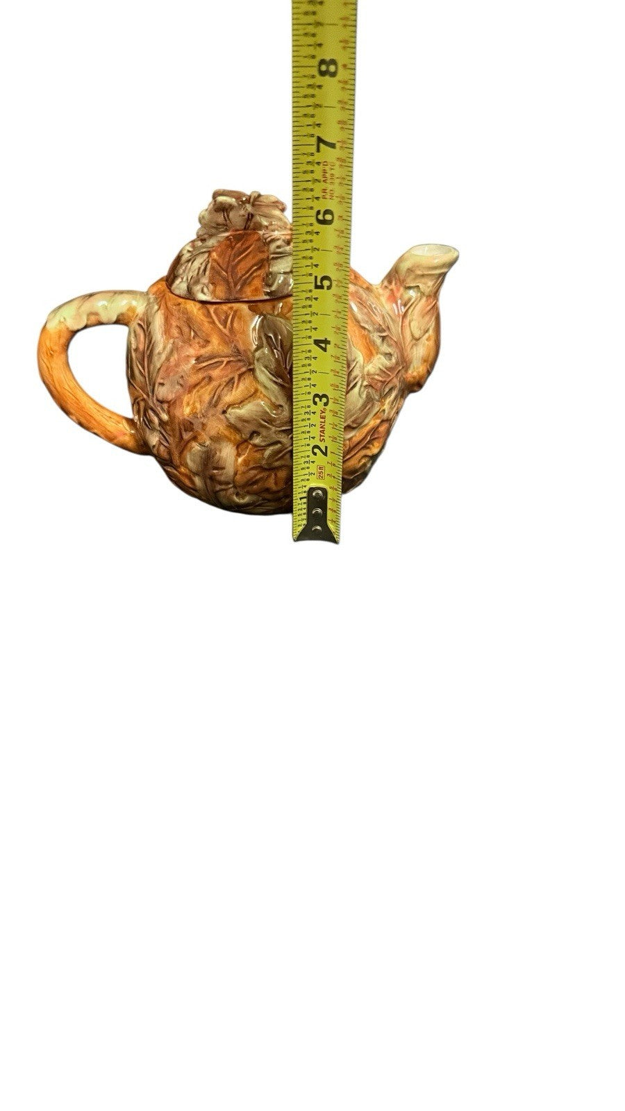 Rare Ceramic Teapot with Lid & 2 Mugs Embossed Autumn Leaves Coffee Tea Set