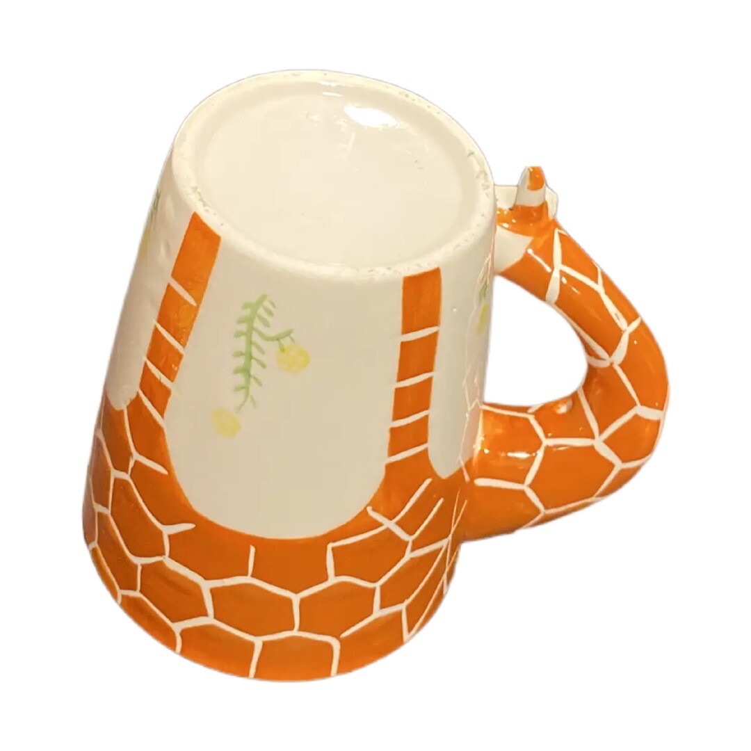 Hand Painted 3D Giraffe Handle Ceramic Coffee Mug Animal Orange Print Tea Cup
