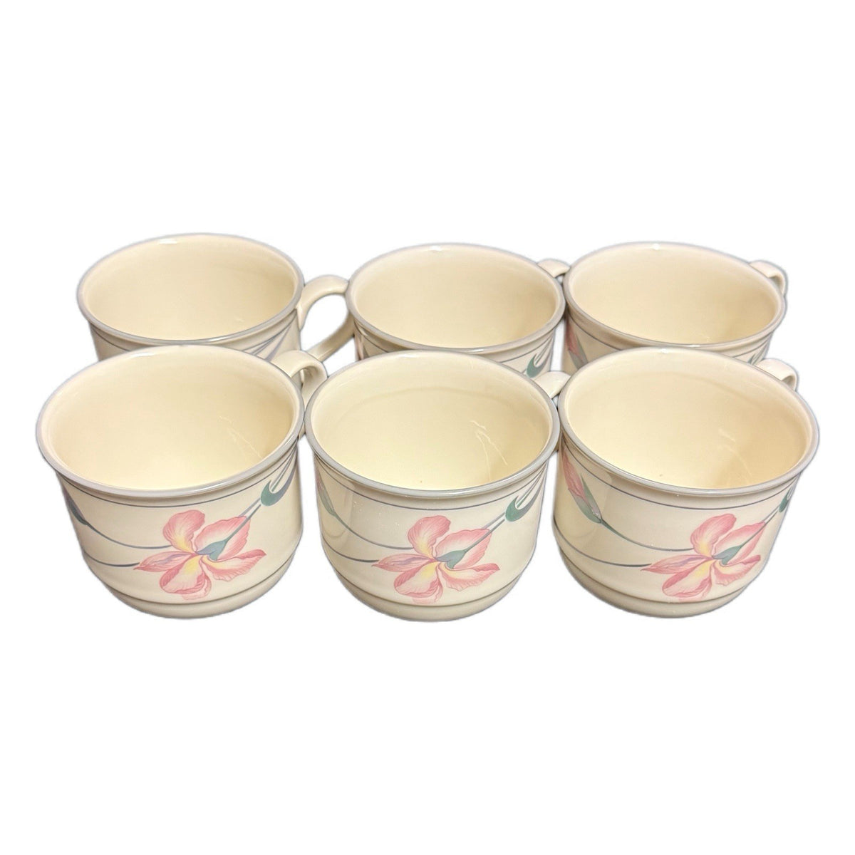 Set of 6 Lenox Chinastone Iris Gray Cups – Floral – Minor Maker Flaws