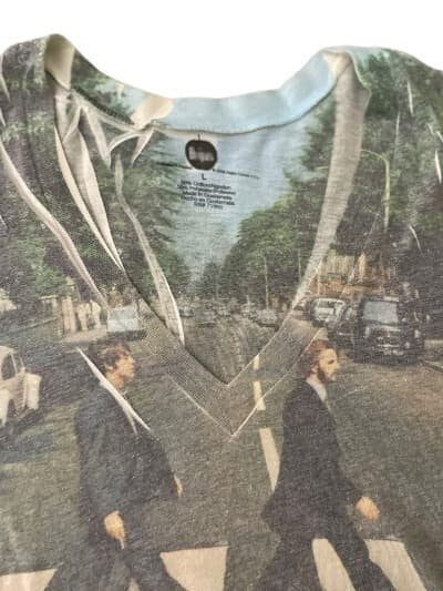 T-Shirt Abbey Road The Beatles L  Woman Gray White Yellow Tee V Neck Top
