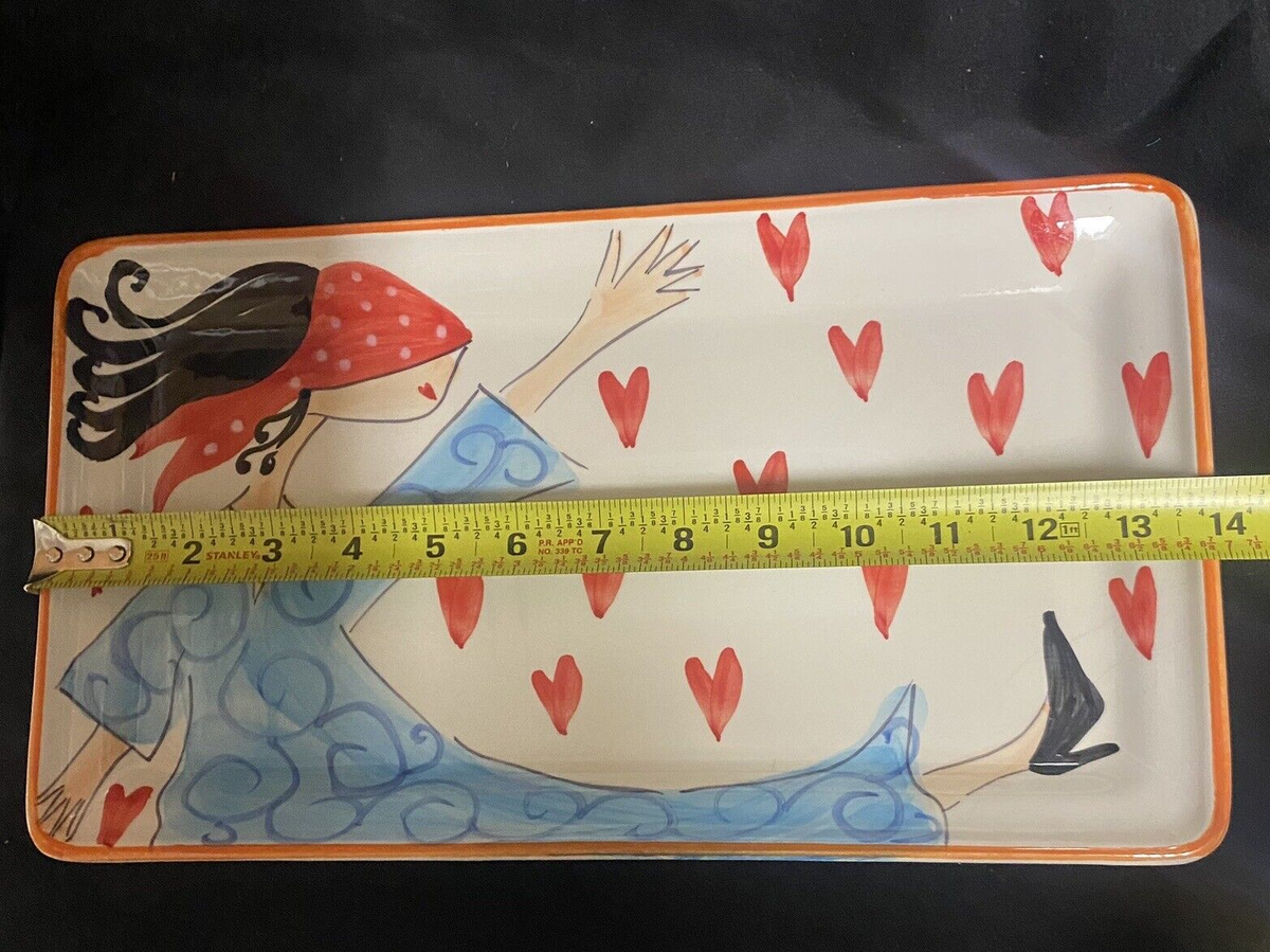 Vintage CRISTINA FORTINI Hand Painted Serving Platter Italy 14" L Rectangular