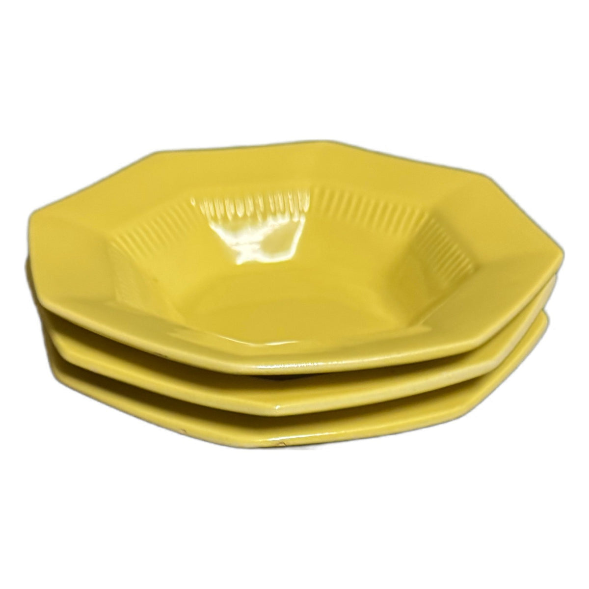 Independence Ironstone Castleton Yellow Fruit Bowls Set 3 Octagon 5 3/4" D Japan