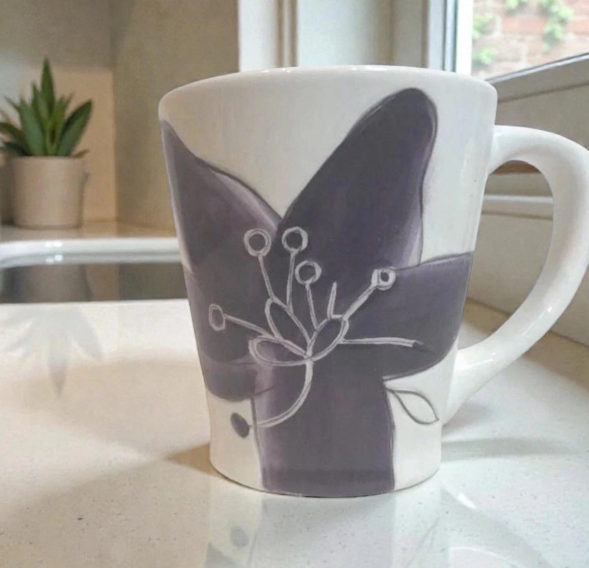 Laurie Gates Anna Plum Floral Ceramic Coffee Mugs Set of 4 Cups