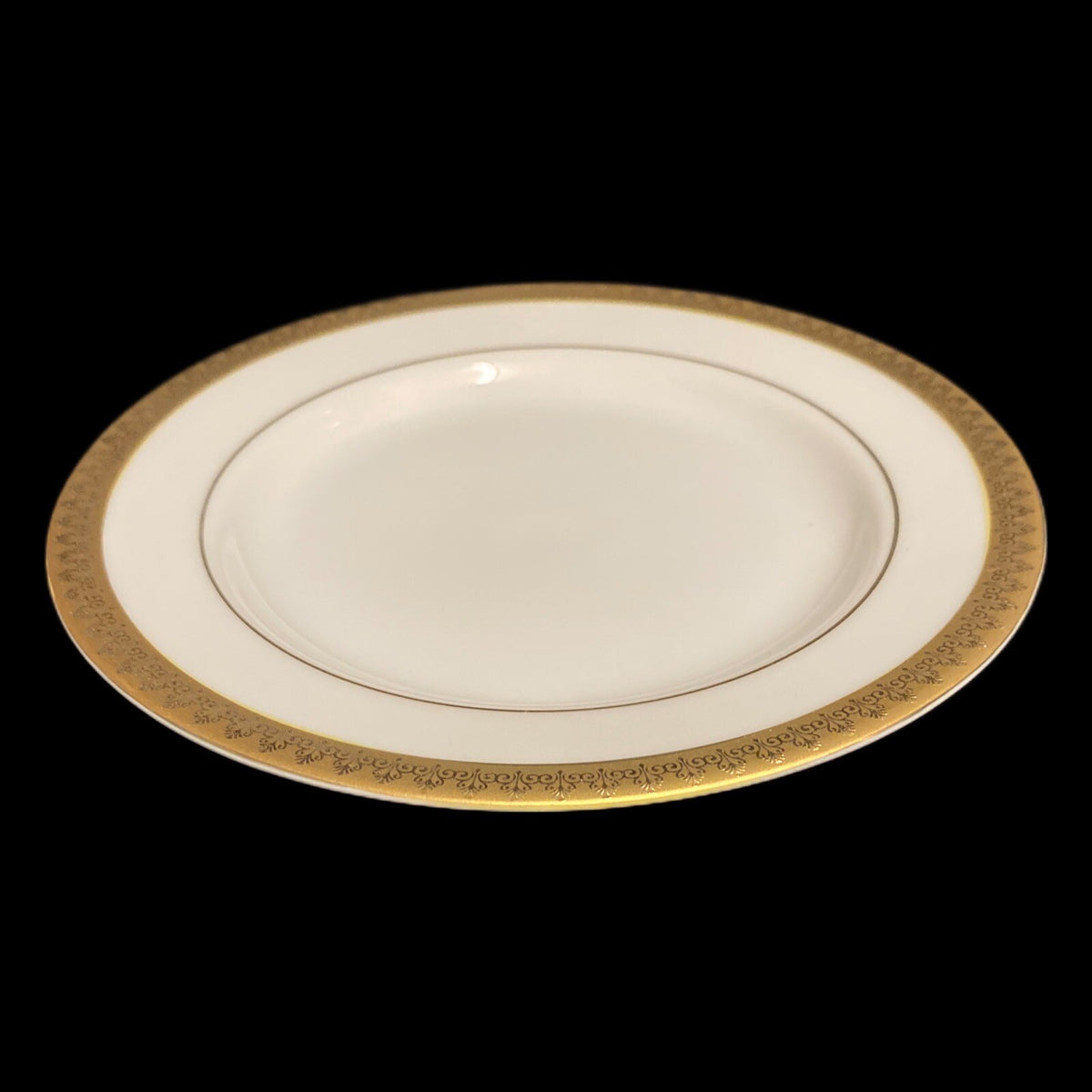 Gabbay QUEEN VICTORIA 6- Salad Plates Ceramic White Gold Border Trim Dinnerware