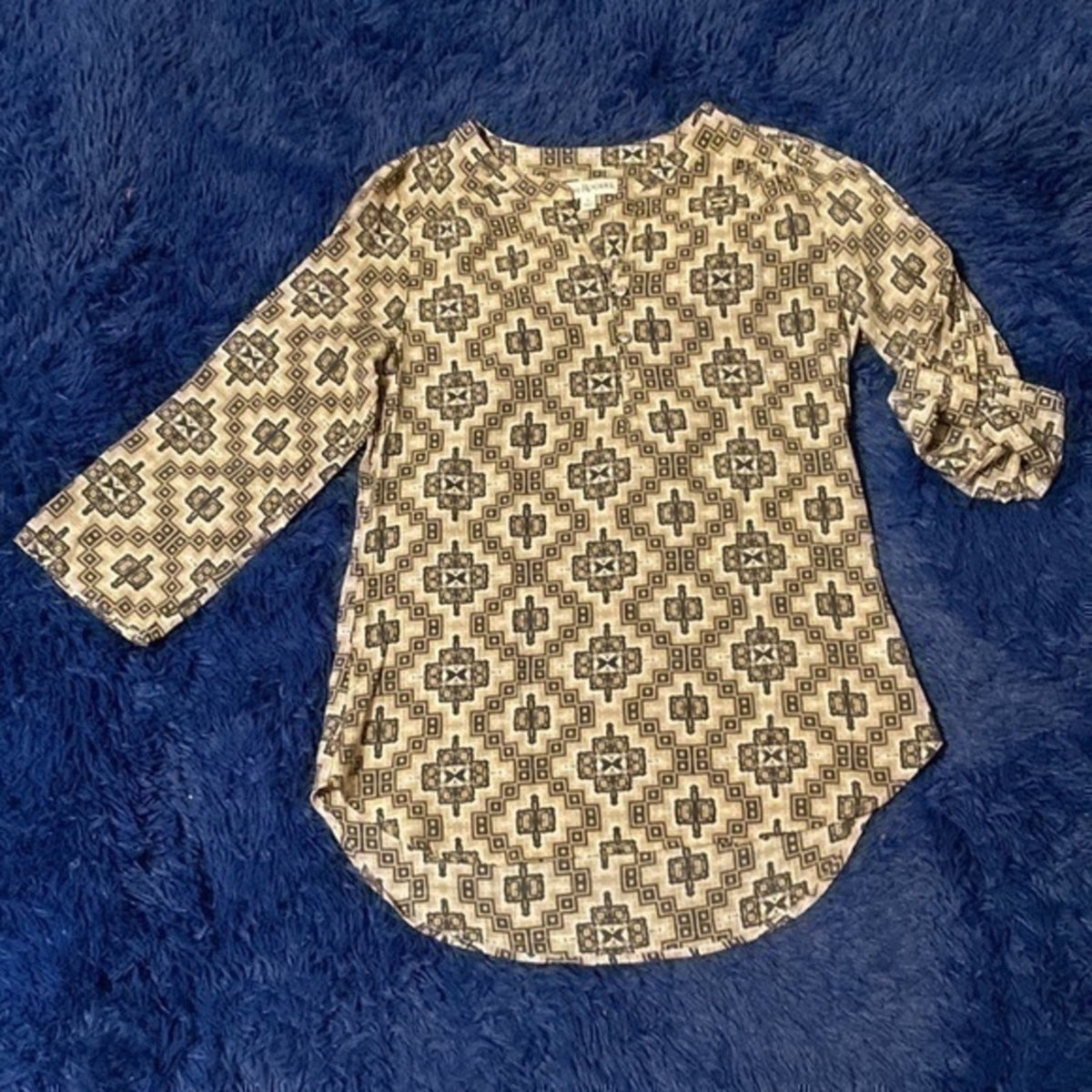 Kim Rogers Blouse Tan Black & Brown Top Small