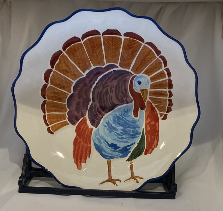 Thanksgiving DASH OF THAT Ceramic Turkey FRIENDSGIVING Serving Platter Scalloped