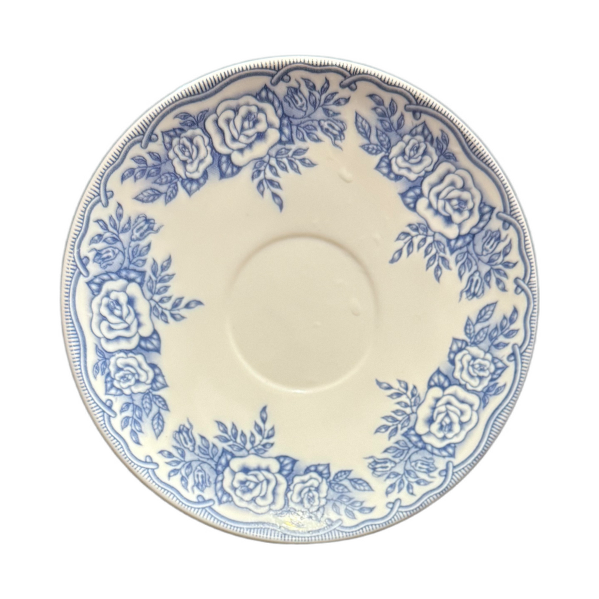 Rivanel France Blue Rose Saucers Set of 4, 5 5/8” Floral Vintage Look