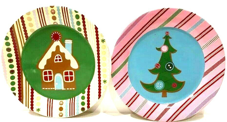 World Market GINGERBREAD 4 Salad Plates Christmas Ceramic Dessert Dishes 8"D