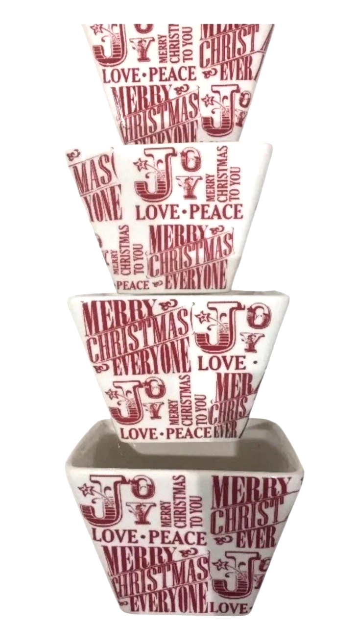Ciroa Simple Serve Set of 4 Square Porcelain Bowls Love Peace Joy 3.7/8” x 3”