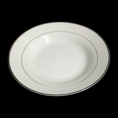 Gibson Designs ANNIVERSARY PLATINUM Rim Soup Bowl 8" D  White China Dinnerware