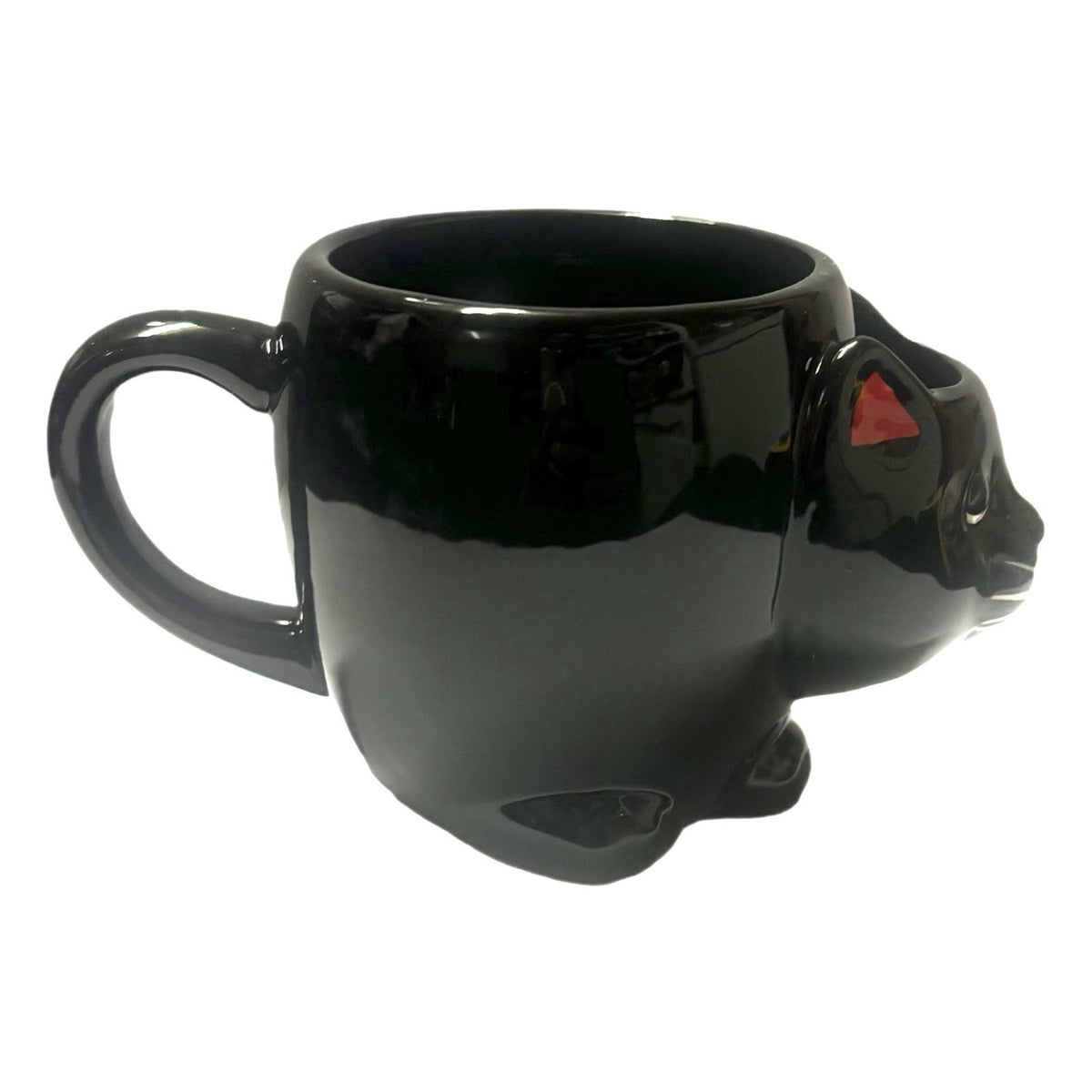 Black Cat Ceramic Mug Red Ears Nose Sculpted Coffee Tea Cup Cute Gift
