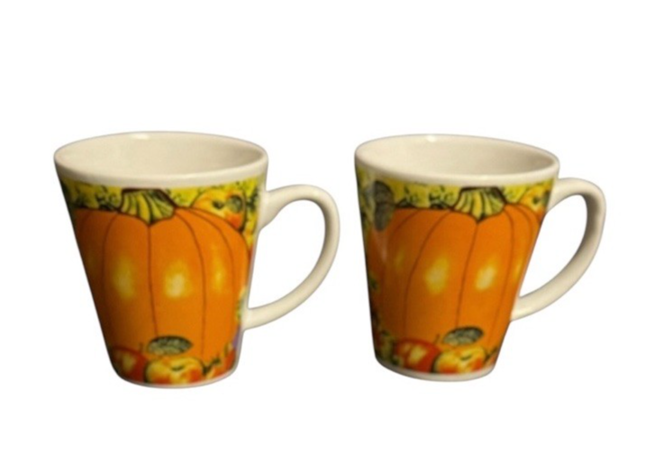 Trisa Pumpkin Apple Fall Coffee Mug Set of 2 Harvest Halloween