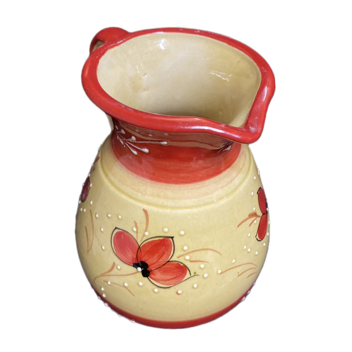 SPAIN Pitcher  HNOS. PEDRAZA Ceramic Spanish Textured Red White Yellow Vase