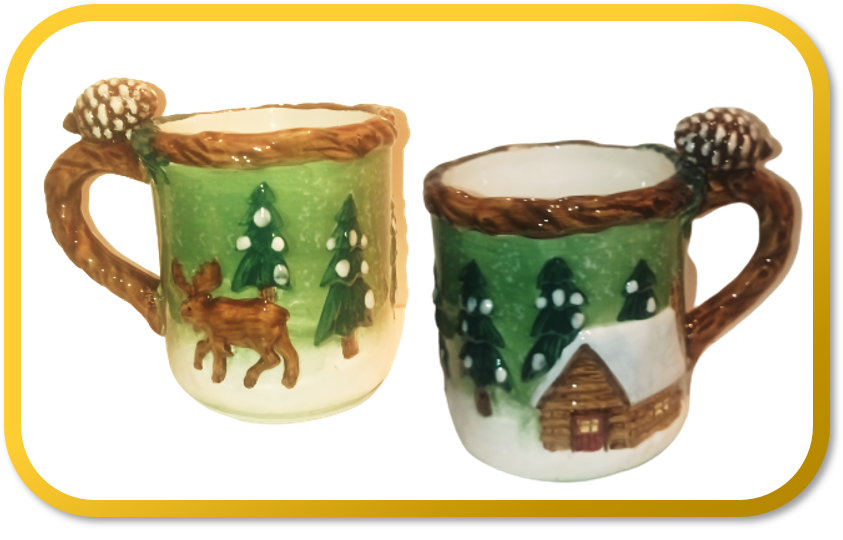 Christmas Coffee Mug Tree Moose  Pine Cone Home Holiday Ceramic 12 oz Tea Cup.