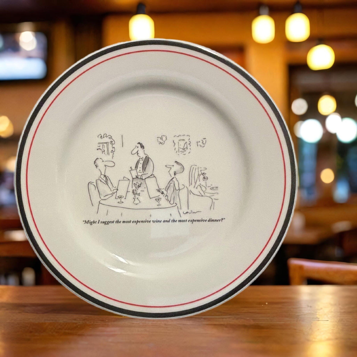 RESTORATION HARDWARE Salad Plate NEW YORKER "MIGHT I SUGGEST THE MOST EXPENSIVE"