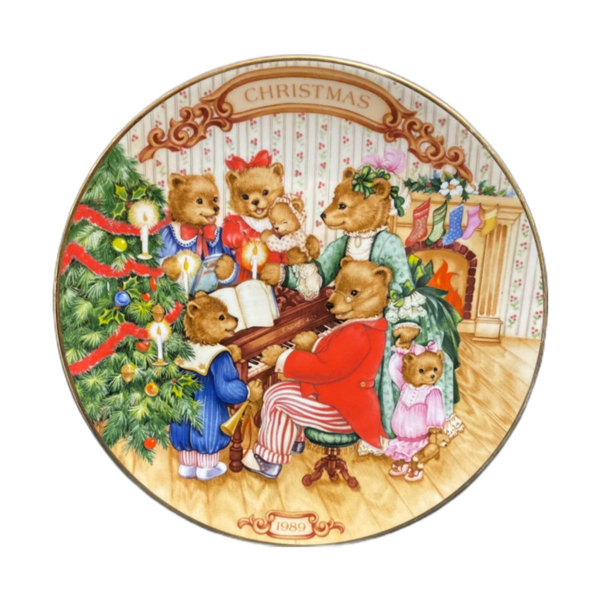Avon TOGETHER FOR CHRISTMAS Plate Porcelain 22k Gold Trim 1989 Bears No Food Use