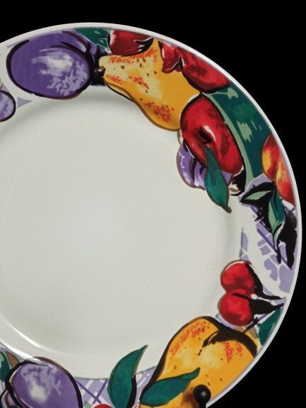 Gibson Designs CORNUCOPIA FRUIT 4-Salad Plates 7 ½” D Apple Pear Cherry Plum