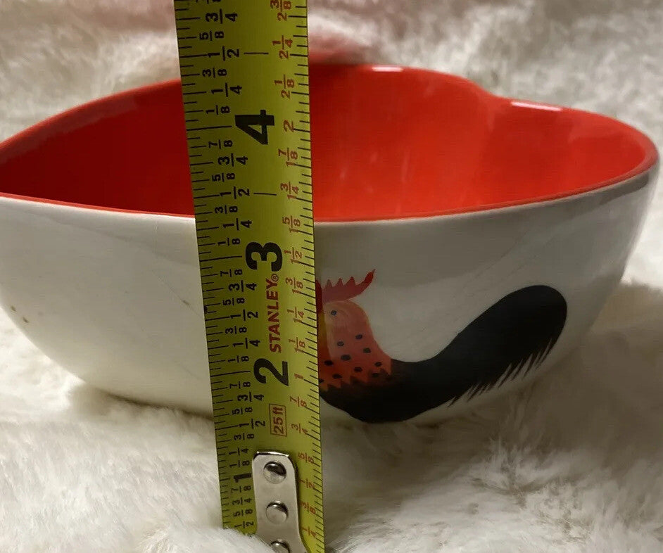 Rare Imported Coastline Imports COUNTRY ROOSTER Heart Shaped Earthenware Bowl