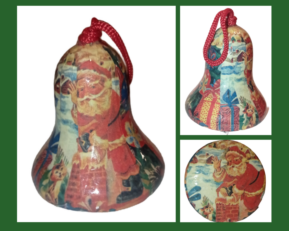 Vintage Santa Christmas Ornaments Paper Mache LOT (4) Bell