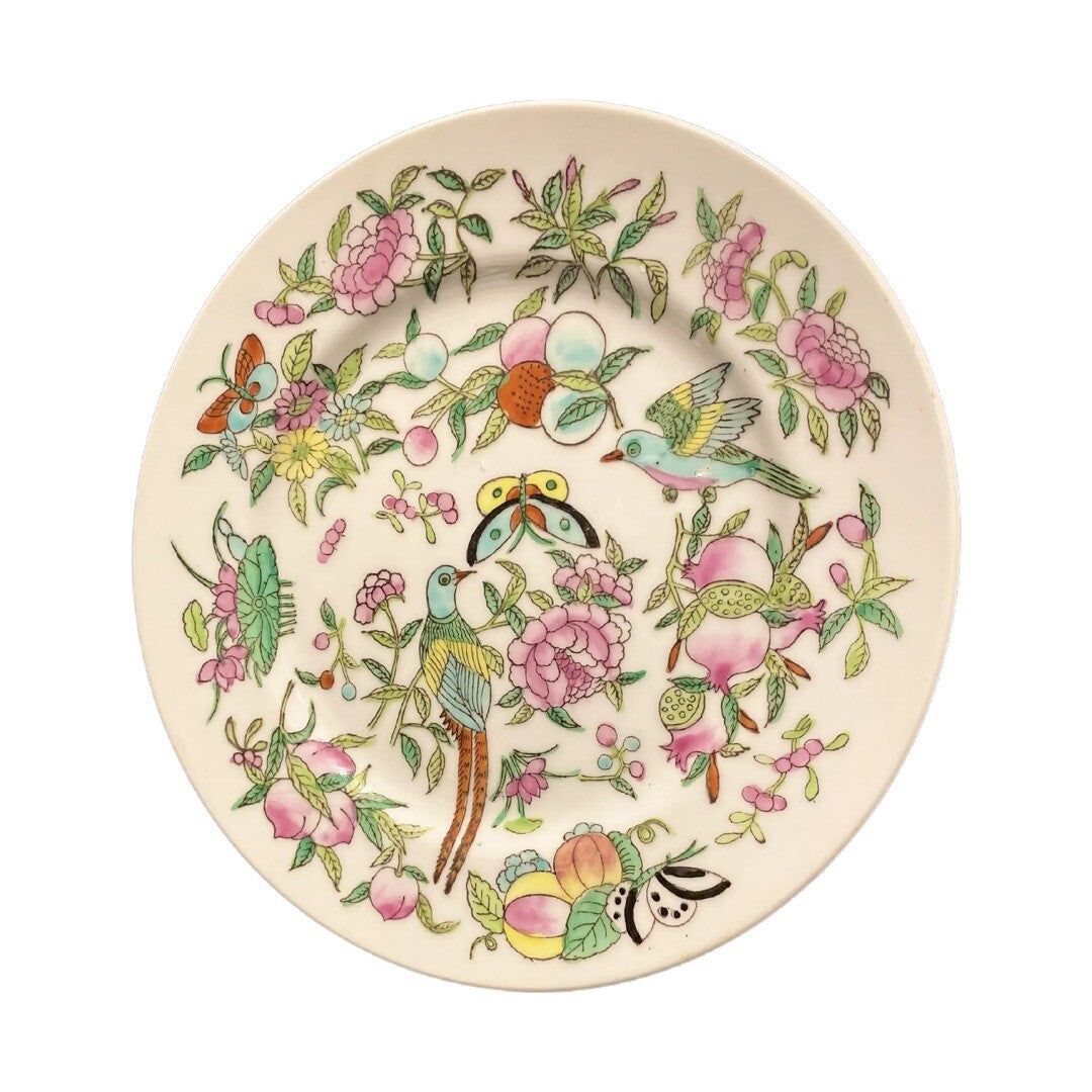 Chinese Porcelain Plates Set of 4 Floral Bird Transferware Famille Verte Style