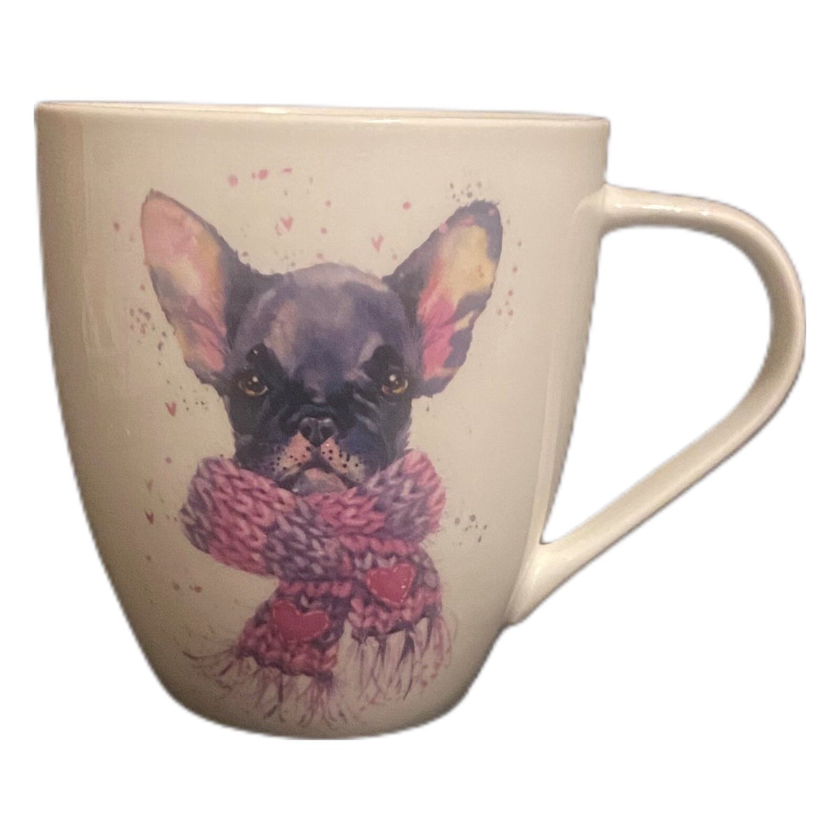 JOYEUX COLLECTION Mug Bulldog Wearing Heart Scarf Winter Holiday Coffee Tea Cup
