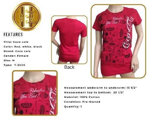 Coca Cola T-Shirt Refreshes you Best-Crew Neck Red White Black Short Sleeves MD.